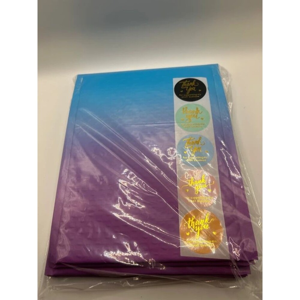 5 pack blue purple ombré matte bubble mailers with stickers
